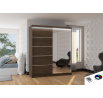 Šatní skříň s posuvnými dveřmi, zrcadlem a LED osvětlením CARO 180 Choco+Choco