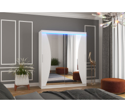 Posuvná skříň se zrcadlem a LED osvětlením CHARLOTTE 180 Bílá+Bílá
