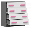 Komoda 4S SMYK II - 02, Šedá/Bílá/Růžová