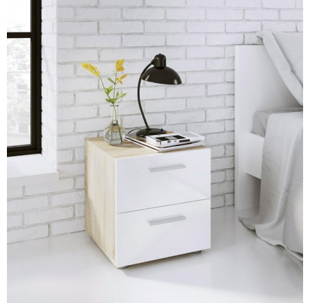 Noční stolek PEDRO 070, Dub/Bílý lesk Noční stolek PEDRO 070, Dub/Bílý lesk