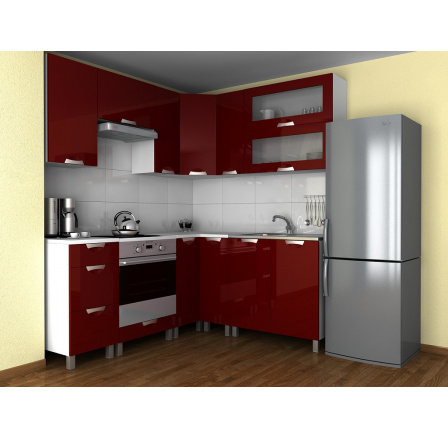 Rohová kuchyňská linka Grepolis MDR bordo lesk Rohová kuchyňská linka Grepolis MDR bordo lesk
