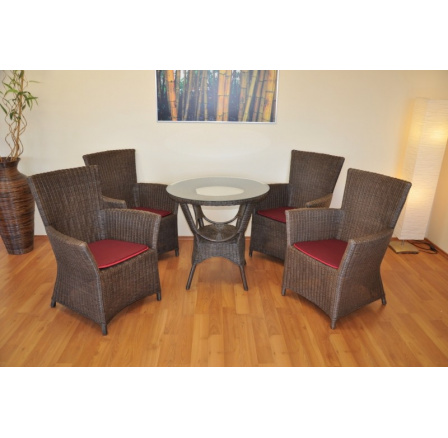 Ratanová jídelní souprava Pluto hnědá polstry vínové Ratanová jídelní souprava Pluto hnědá polstry vínové