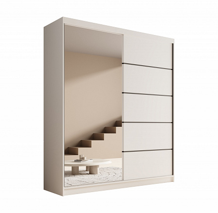 Šatní skříň s posuvnými dveřmi a zrcadlem Nico 180 Bílá+Bílá