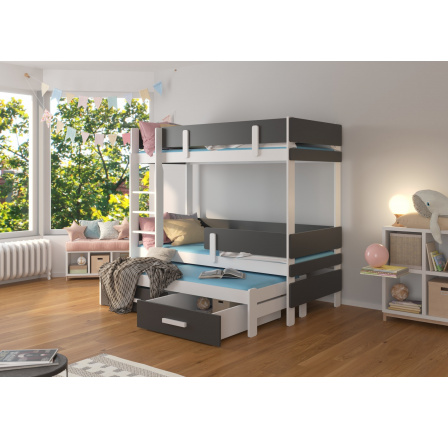 Třílůžková patrová postel ETAPO 200x90 Bílá+Antracit