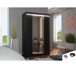 Posuvná skříň se zrcadlem a LED osvětlením MARVIN 120 Černá+Černá