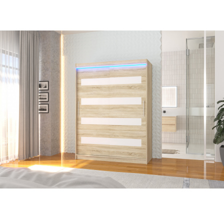 Posuvná skříň s lacobelem a LED osvětlením MARTINEZ 150 Sonoma+Bílý Lacobel