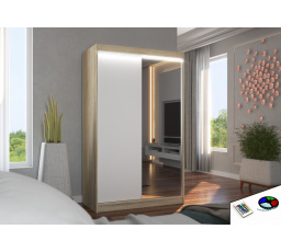 Posuvná skříň se zrcadlem a LED osvětlením REWENA 120 Sonoma+White