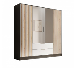 Šatní skříň Neri 200 s posuvnými dveřmi a zrcadly Černá+Bílá