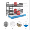 Dětská patrová postel ERYK 3 s přistýlkou 90x200 cm, bez matrace, Grafit/Modrá