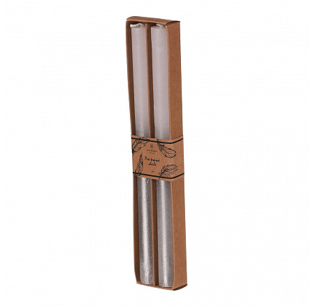 Svíčka kónická - parafín, bílá/stříbrná, cena za krabičku (2 ks)