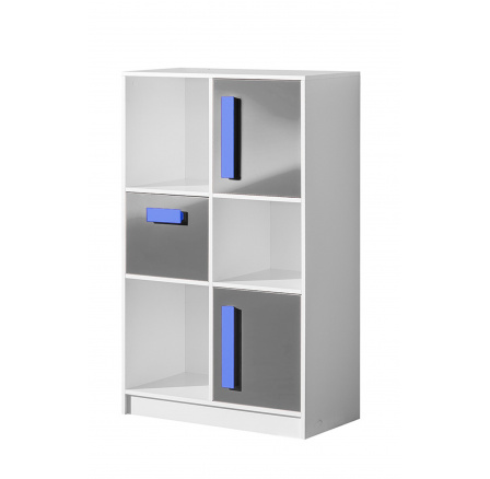 Komoda vysoká 07 GULIVER 80, Bílá/Šedá/Modrá Komoda vysoká 07 GULIVER 80, Bílá/Šedá/Modrá