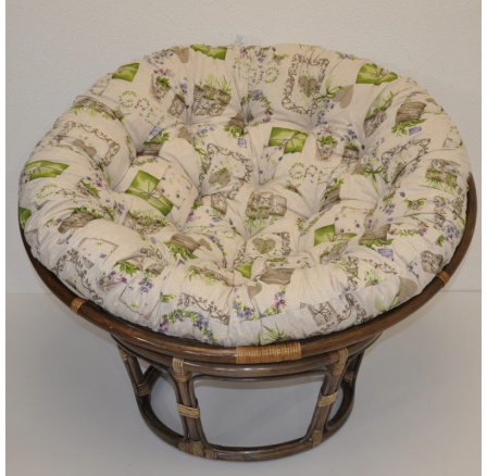 Ratanový papasan 100 cm hnědý polstr motiv fialky
