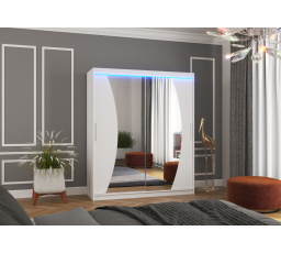 Posuvná skříň se zrcadlem a LED osvětlením DOLORES 180 Bílá+Bílá