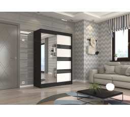 Posuvná skříň se zrcadlem a lacobelem TOURA 150 Černá+Bílá