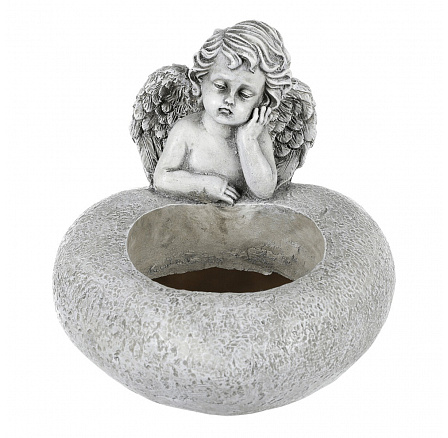 Srdce s andělem - pietní obal,  polyresin, barva šedá