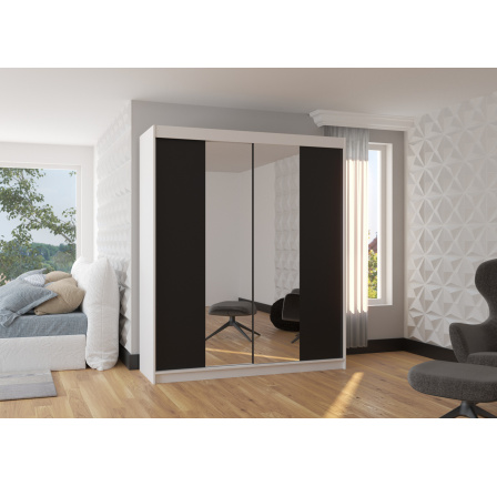 Posuvná skříň se zrcadlem BALANCE 180 Bílá+Černá