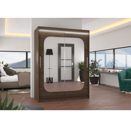 Posuvná skříň se zrcadlem a LED osvětlením CLEVER 150 Choco+Choco