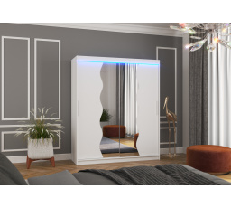 Posuvná skříň se zrcadlem a LED osvětlením KANSAS 180 Bílá+Bílá