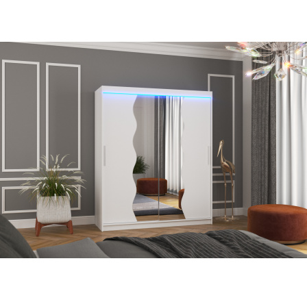 Posuvná skříň se zrcadlem a LED osvětlením KANSAS 180 Bílá+Bílá