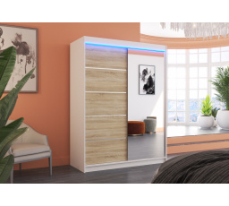 Posuvná skříň se zrcadlem a LED osvětlením LIMBO 150 Bílá+Sonoma