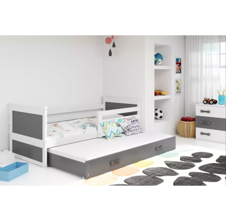 Dětská postel RICO Bílá/Grafit, s přistýlkou 90x200 cm, bez matrace