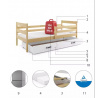 Dětská postel ERYK 80x190 cm se šuplíkem, s matrací, Přírodní/Bílá