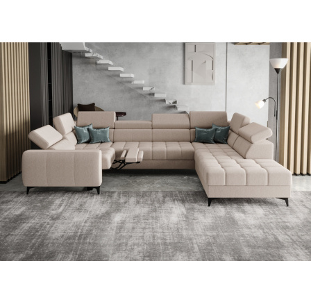 Rohová sedací souprava PORTO MAX I , relax 225X350X193 cm - pravá, odstíny světlé béžové