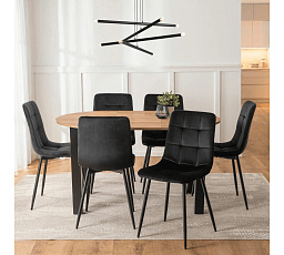 Sada Stůl HARRY 102-142 cm Dub Craft/Černý a 6 Židlí PERU Černých
