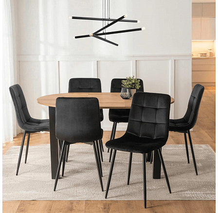 Sada Stůl HARRY 102-142 cm Dub Craft/Černý a 6 Židlí PERU Černých