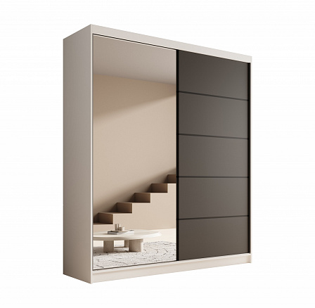 Šatní skříň s posuvnými dveřmi a zrcadlem Nico 180 Bílá+Černá