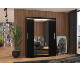Posuvná skříň se zrcadlem a LED osvětlením INESS 150 Černá+Černá