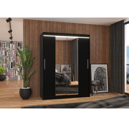 Posuvná skříň se zrcadlem a LED osvětlením INESS 150 Černá+Černá