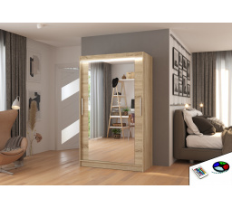 Posuvná skříň se zrcadlem a LED osvětlením TIBAGO 120 Sonoma+Sonoma