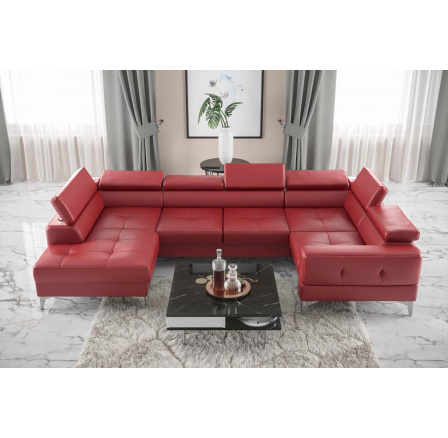 Rohová sedací souprava TOSCANIA MAX I 170x350x185 cm přírodní kůže - červená kůže , pravá