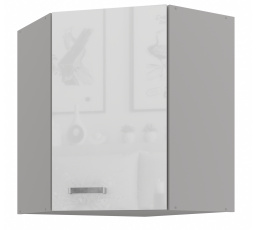 Horní rohová skřínka BIANCA - 60 x 60 GN-72 1F (45°), Šedá / Bílý lesk