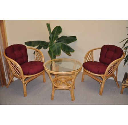 Ratanová sedací souprava Bahama malá medová vínové polstry Ratanová sedací souprava Bahama malá medová vínové polstry