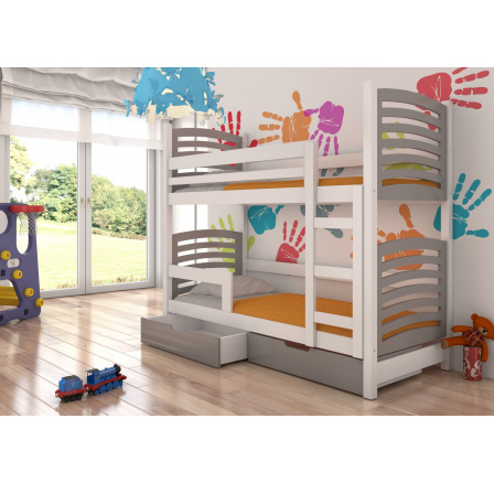 Dvoulůžková patrová postel s matracemi OSUNA Bílá+Šedá Dvoulůžková patrová postel s matracemi OSUNA Bílá+Šedá