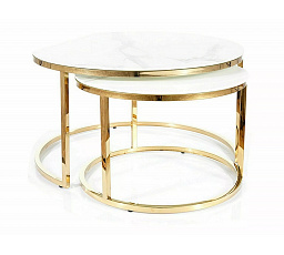 Konferenční stůl MUSE - set 2 stolů, efekt bílého mramoru/zlatá