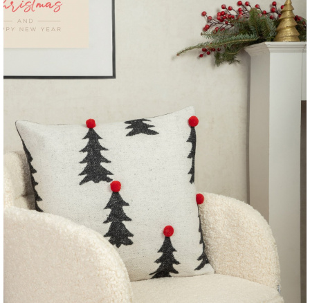 Povlak na polštář BELLY s vánočními stromy a bambulkami šedý 45x45 cm XM22 828077