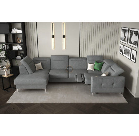 Rohová sedací souprava MALIBU MAX II s funkcí spaní a relaxací 180x350x182 cm - šedá , pravá strana