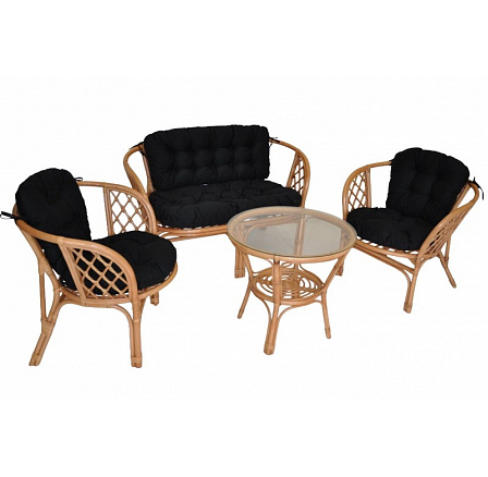 Ratanová sedací souprava Bahama tmavý med velká polstry černý kepr