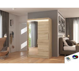 Posuvná skříň se zrcadlem a LED osvětlením BARIO 120 Sonoma+Sonoma