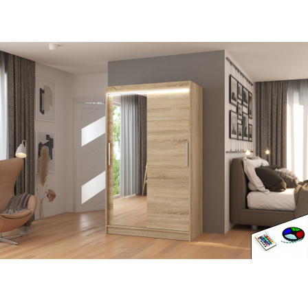 Posuvná skříň se zrcadlem a LED osvětlením BARIO 120 Sonoma+Sonoma