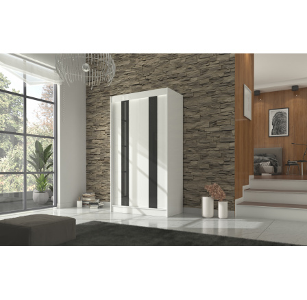 Šatní skříň KAREN 120, Bílá/Černý Lacobel