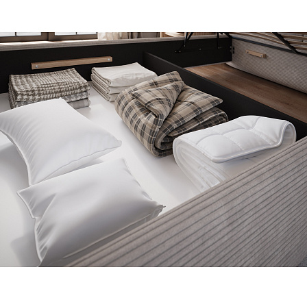 Bed Ollival 140x200 with metal frame and storage box, beige velvet Jarell 20 1