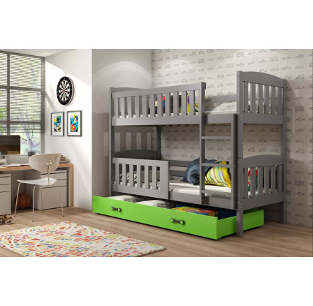 Dětská patrová postel KUBUS se šuplíkem 90x200 cm, bez matrace, Grafit/Zelená