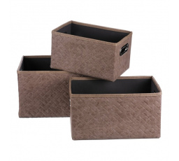 Koš regálový - látkový s uchy, hnědý, cena za sadu 3 ks
