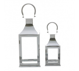 Lucerna kovová, tenké rámy - čtyřboká, stříbrná, cena za sadu 2 ks