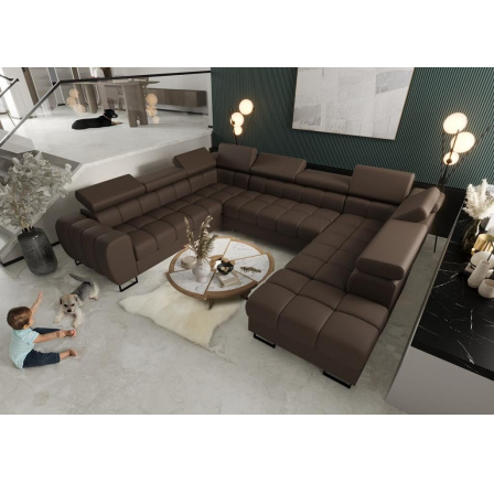 Rohová sedací souprava ASPEN MAX I 265x350x225 cm přírodní kůže - levá, Hnědá kůže