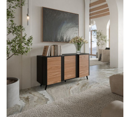 Tv komoda VOLARE 150 3D, černý mat/ ořech